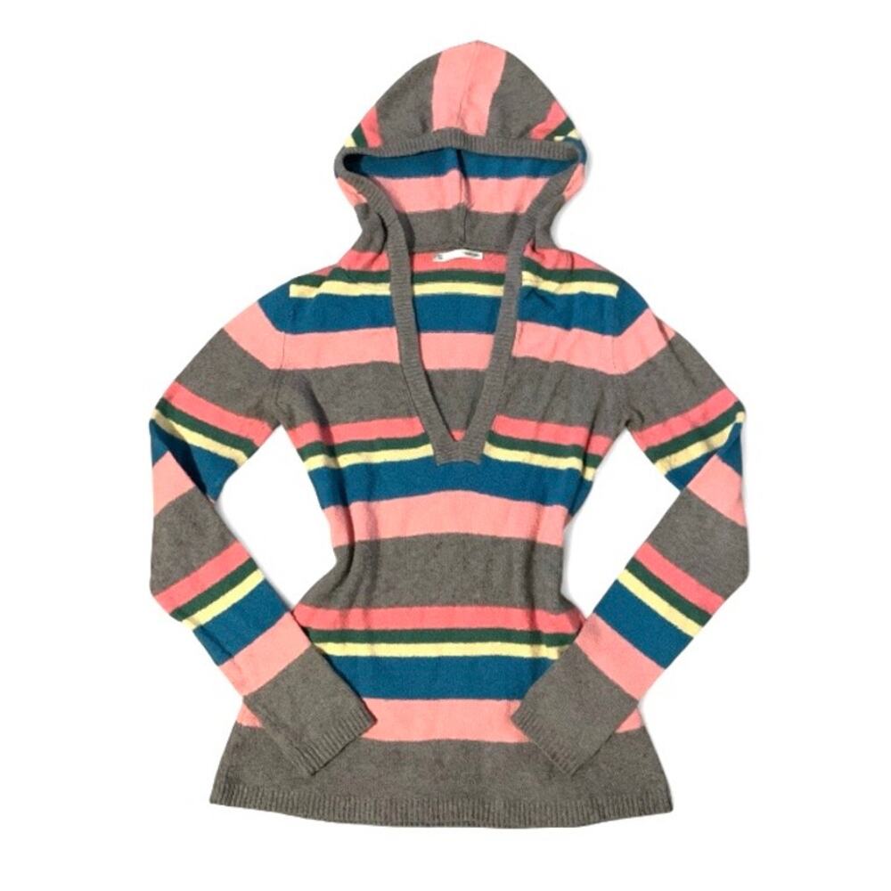 Maurice’s Y2K Early 2000s Pastel Striped Fitted Knit Hoodie – Small